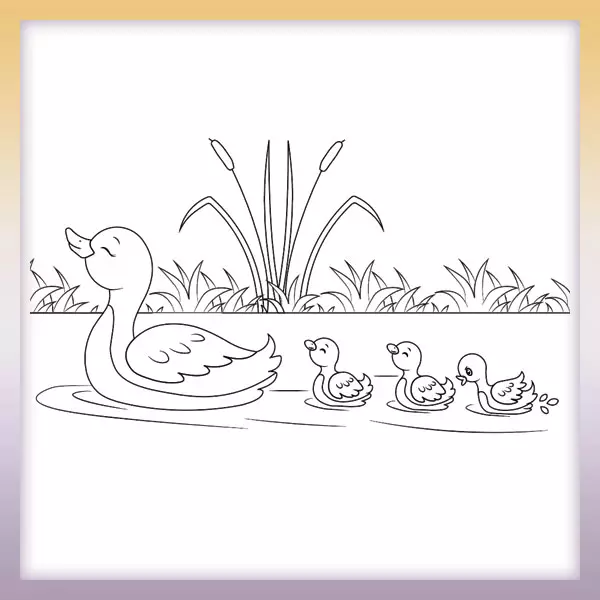 Pato con pequeños patitos - Dibujos para colorear