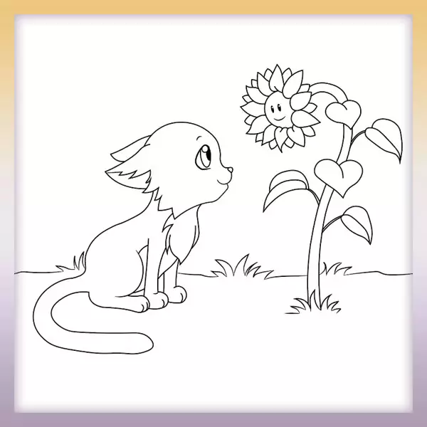 Gato con una flor - Dibujos para colorear