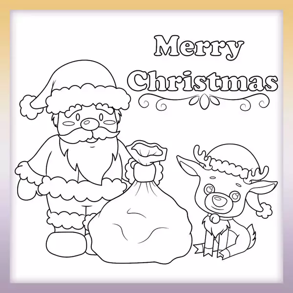 Santa con un reno - Dibujos para colorear