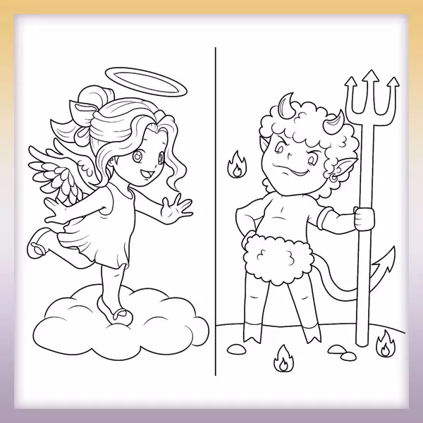 Ángel y pequeño diablo - Dibujos para colorear