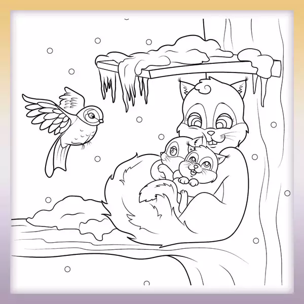 Familia de ardilla en invierno - Dibujos para colorear