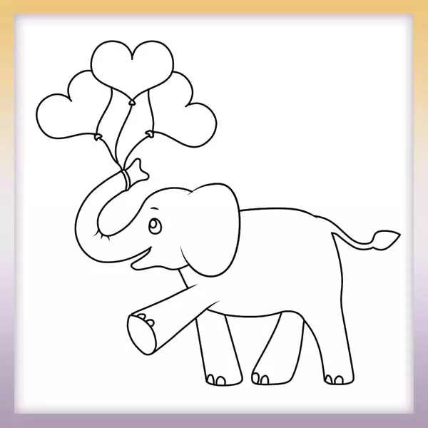Elefante con globos de corazón - Dibujos para colorear