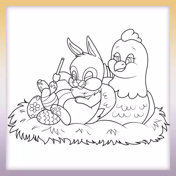 Conejo de Pascua pintando huevos - Dibujos para colorear