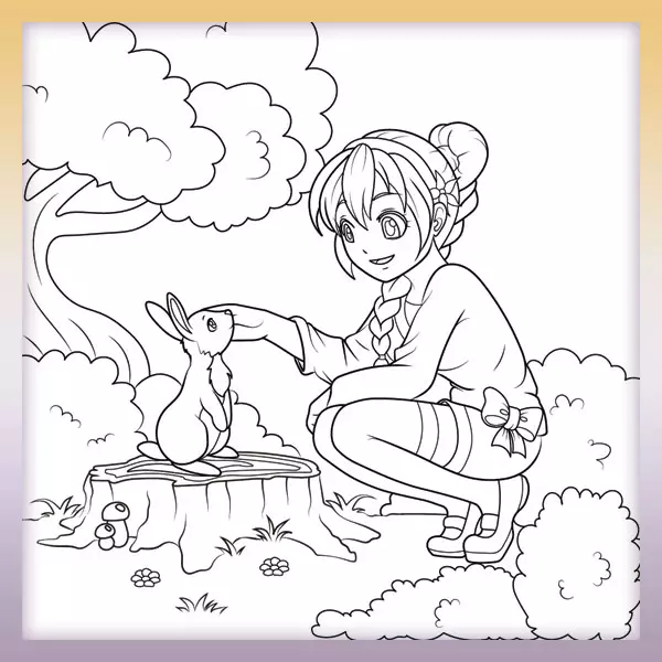 Chica con un conejito - Dibujos para colorear
