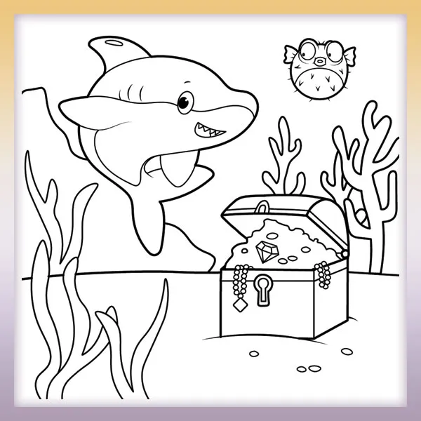 Tiburón y tesoro | Dibujos para colorear