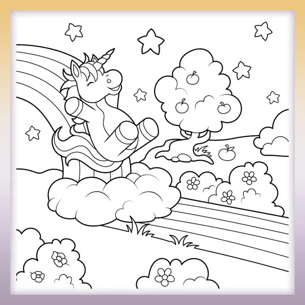 Unicornio deslizándose sobre un arcoíris | Dibujos para colorear