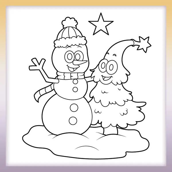 Muñeco de nieve y arbol de navidad | Dibujos para colorear