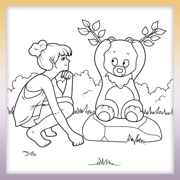 Chica con un oso | Dibujos para colorear