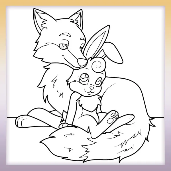 Fox y Bunny enamorados | Dibujos para colorear