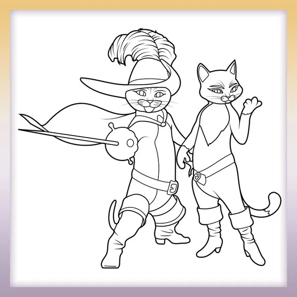 El gato con botas y Kitty | Dibujos para colorear