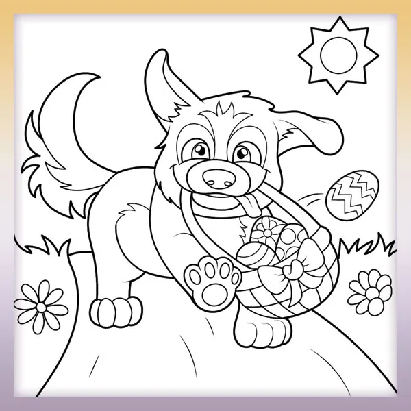 Un perro lleva huevos de Pascua | Dibujos para colorear