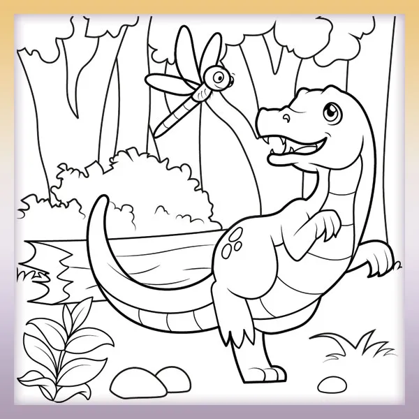 Dinosaurio persiguiendo una libélula | Dibujos para colorear