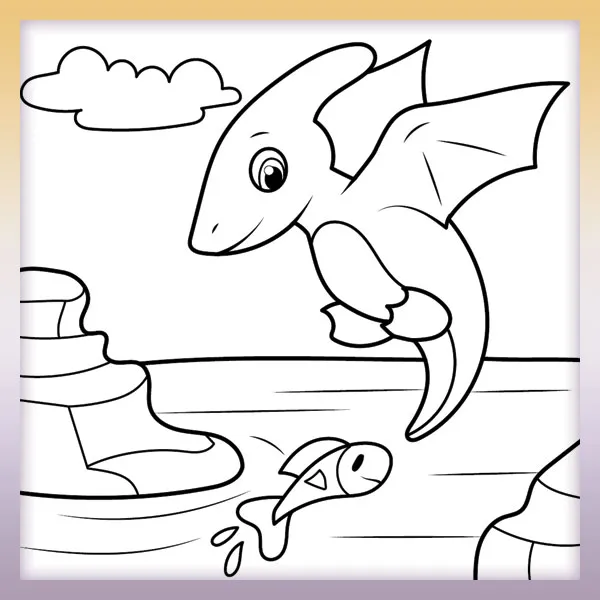 Dinosaurio atrapando peces | Dibujos para colorear