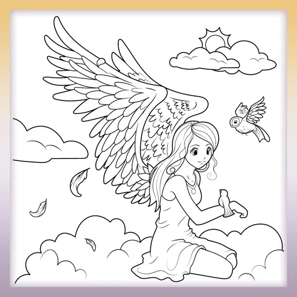 Ángel en las nubes | Dibujos para colorear