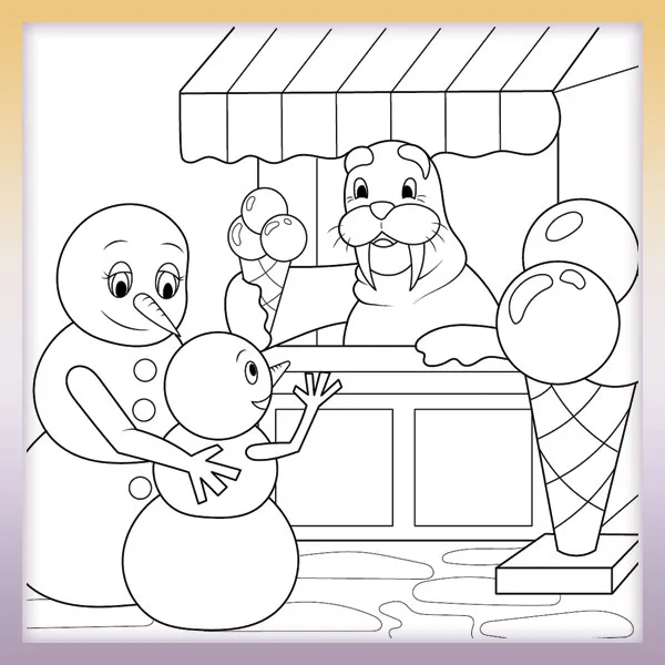 Muñecos de nieve comprando helado | Dibujos para colorear