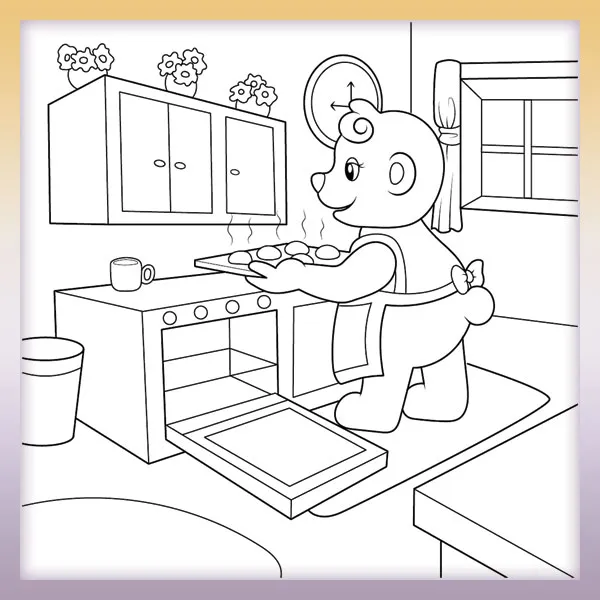 Un oso horneando galletas | Dibujos para colorear