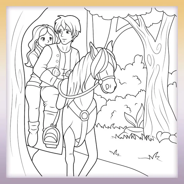 Una pareja montando a caballo | Dibujos para colorear