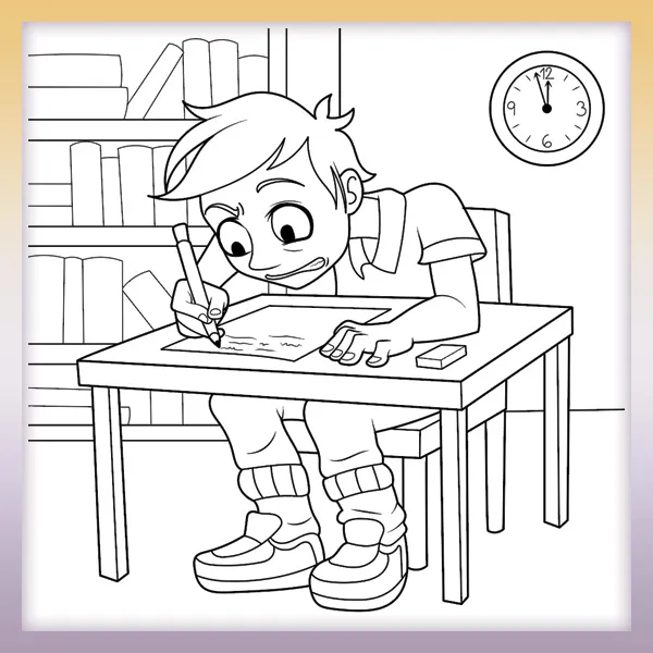 Niño escribiendo un examen | Dibujos para colorear