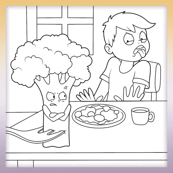 Niño no quiere brócoli | Dibujos para colorear