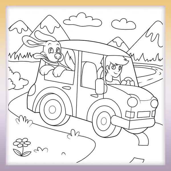 Niño con perro en un viaje | Dibujos para colorear