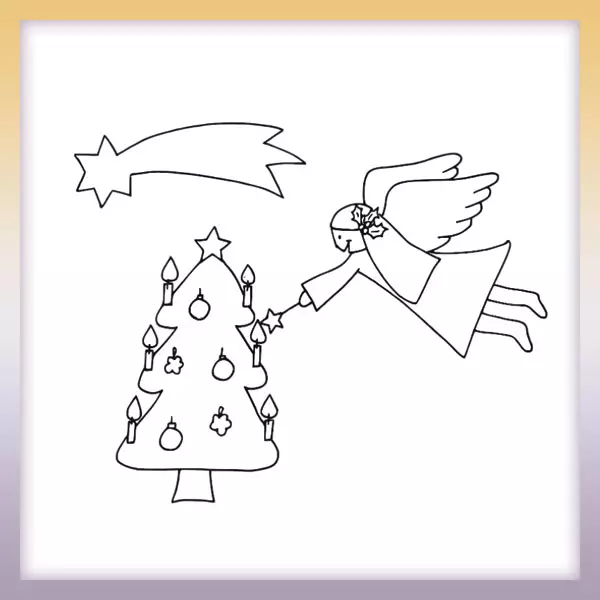 Angel y arbol de navidad - Dibujos para colorear