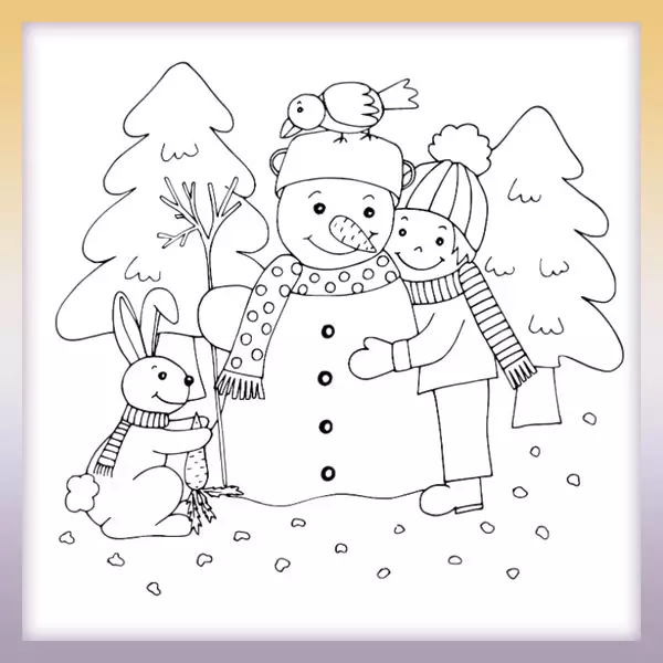 Niño con un muñeco de nieve - Dibujos para colorear
