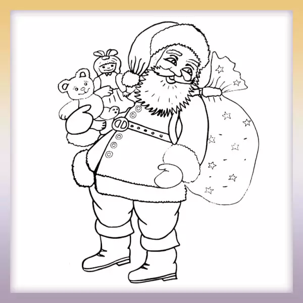 Papá Noel con muñeca y oso - Dibujos para colorear