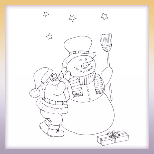 Papá Noel construye un muñeco de nieve - Dibujos para colorear