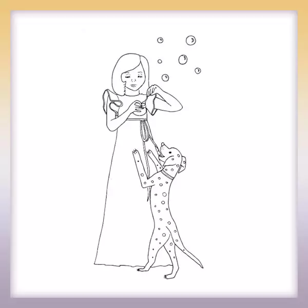 Chica con soplador de burbujas - Dibujos para colorear