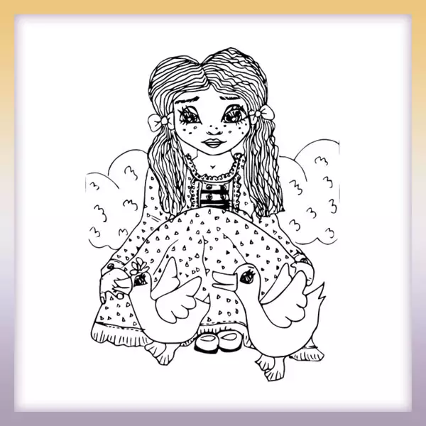 Niña con patos - Dibujos para colorear