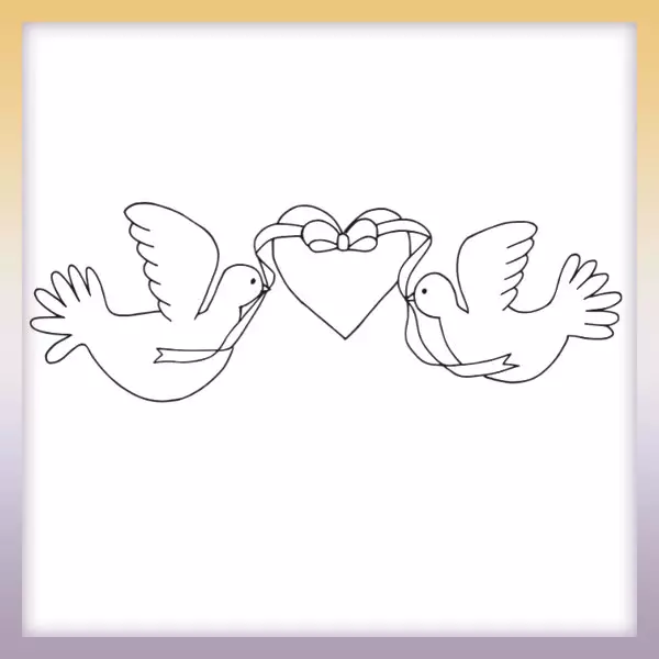 Palomas con corazones - Dibujos para colorear
