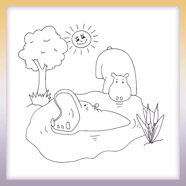 Hipopótamos en el estanque - Dibujos para colorear