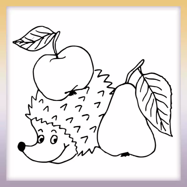 Erizo con manzana y pera - Dibujos para colorear