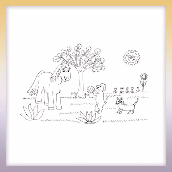 Caballo en el jardín - Dibujos para colorear