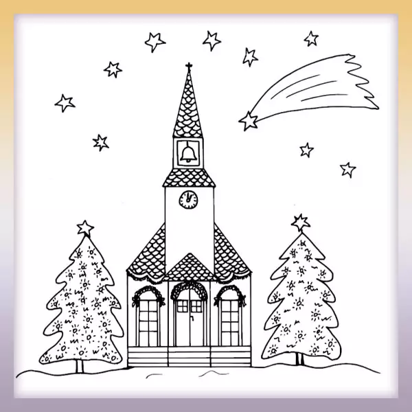 Iglesia y estrella fugaz - Dibujos para colorear