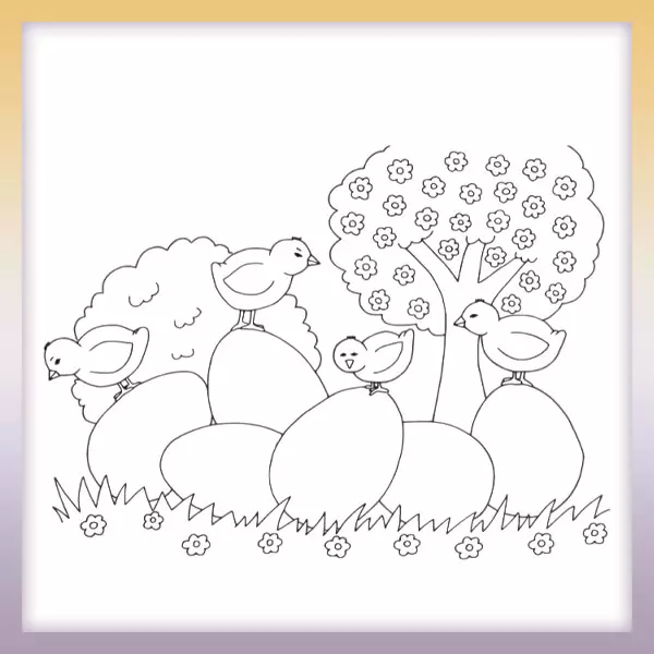 Pollos con huevos - Dibujos para colorear