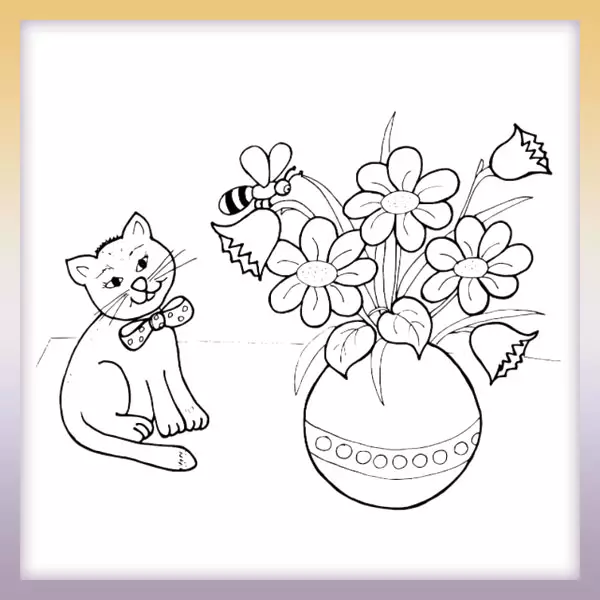 Gatito y un ramo de flores. - Dibujos para colorear