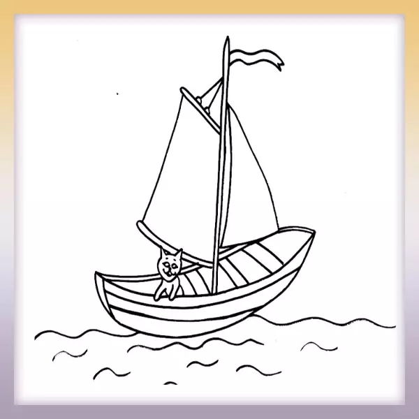 Gatito en un barco - Dibujos para colorear