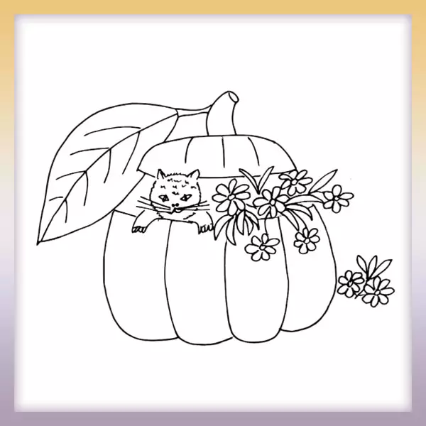 Gatito en una calabaza - Dibujos para colorear