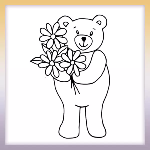 Oso de peluche con flores - Dibujos para colorear