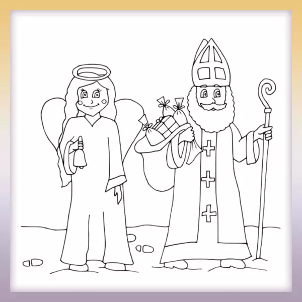 San Nicolás y el ángel - Dibujos para colorear