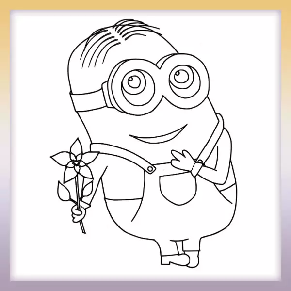 Minion con una flor - Dibujos para colorear