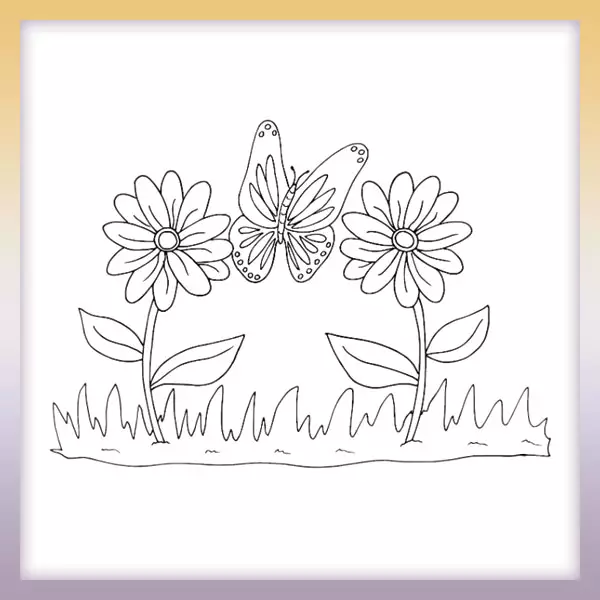 Mariposa cerca de flores - Dibujos para colorear