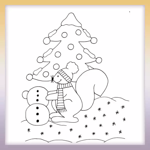 Mouse construye un muñeco de nieve - Dibujos para colorear