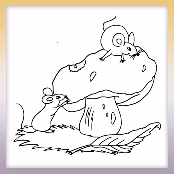 Ratones en un hongo - Dibujos para colorear