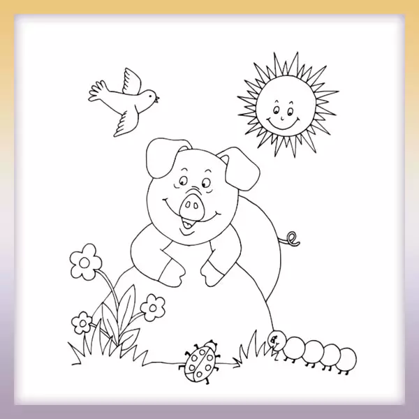 Cerdo en el prado - Dibujos para colorear