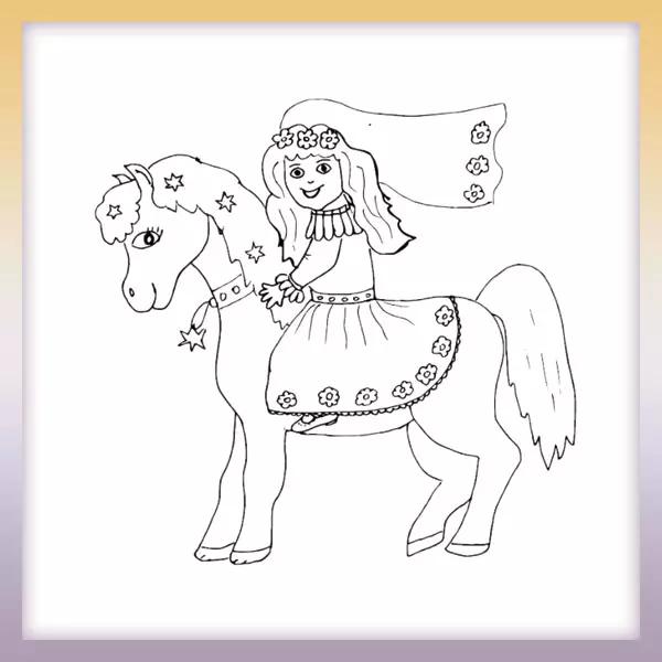 Princesa en un pony - Dibujos para colorear
