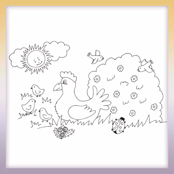 Gallina y pollo - Dibujos para colorear