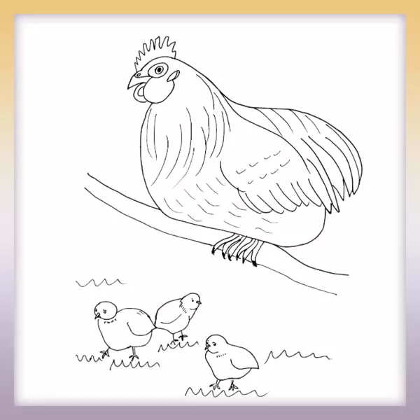 Gallina y pollito - Dibujos para colorear
