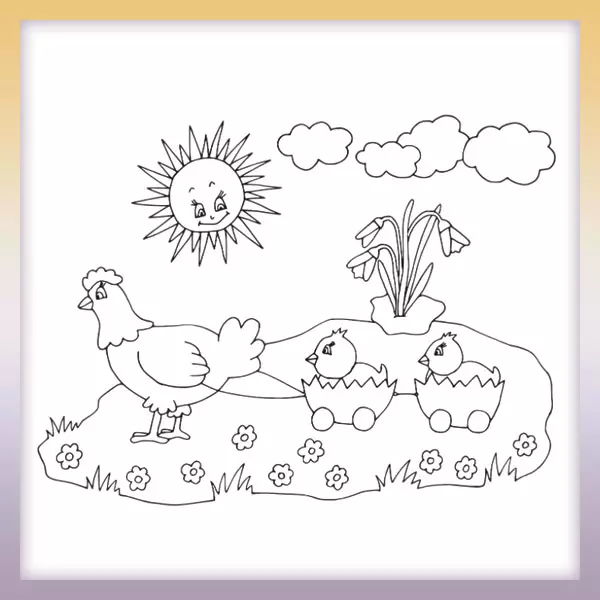 Gallina y pollo - Dibujos para colorear